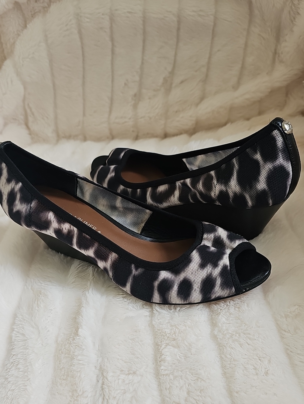 Donald J. Pliner Black & White Leopard Peep-Toe Wedge Pumps